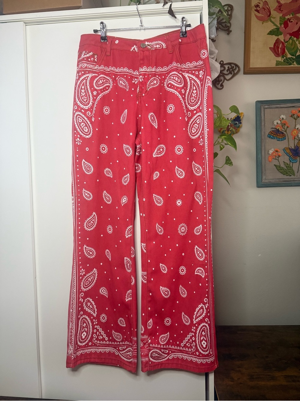 Red Paisley Wide-Leg Pants